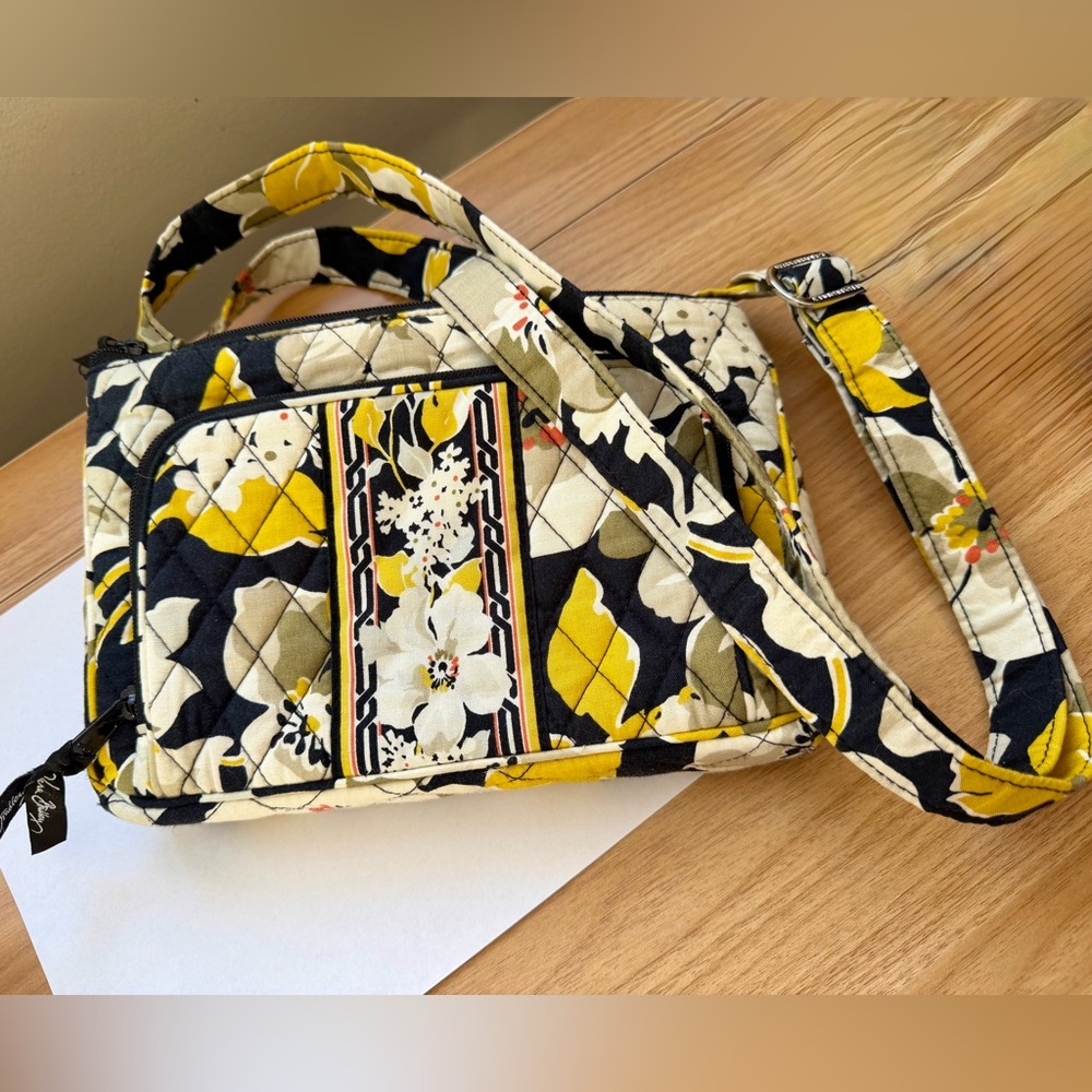 Vera Bradley Floral Crossbody Bag - Yellow & Black, Adjustable Strap - Picture 3 of 16